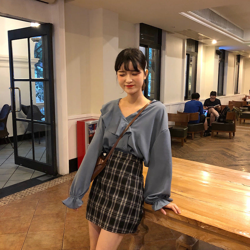 Plaid Skirt Korean Style All Match A Line Skirt